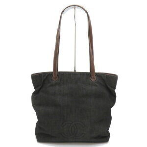 CHANEL Coco Mark Tote Bag circa denim leather black brown